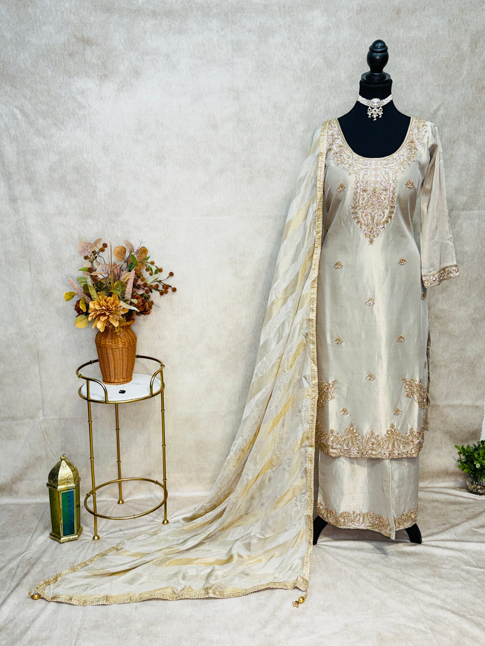 Royal Ivory Gold Embroidered Suit Set